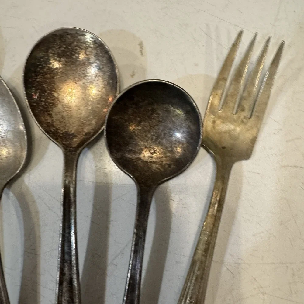 Antique Silverplate Silverware Mixed Flatware Lot 6 Pieces Spoons Forks Set Old‎